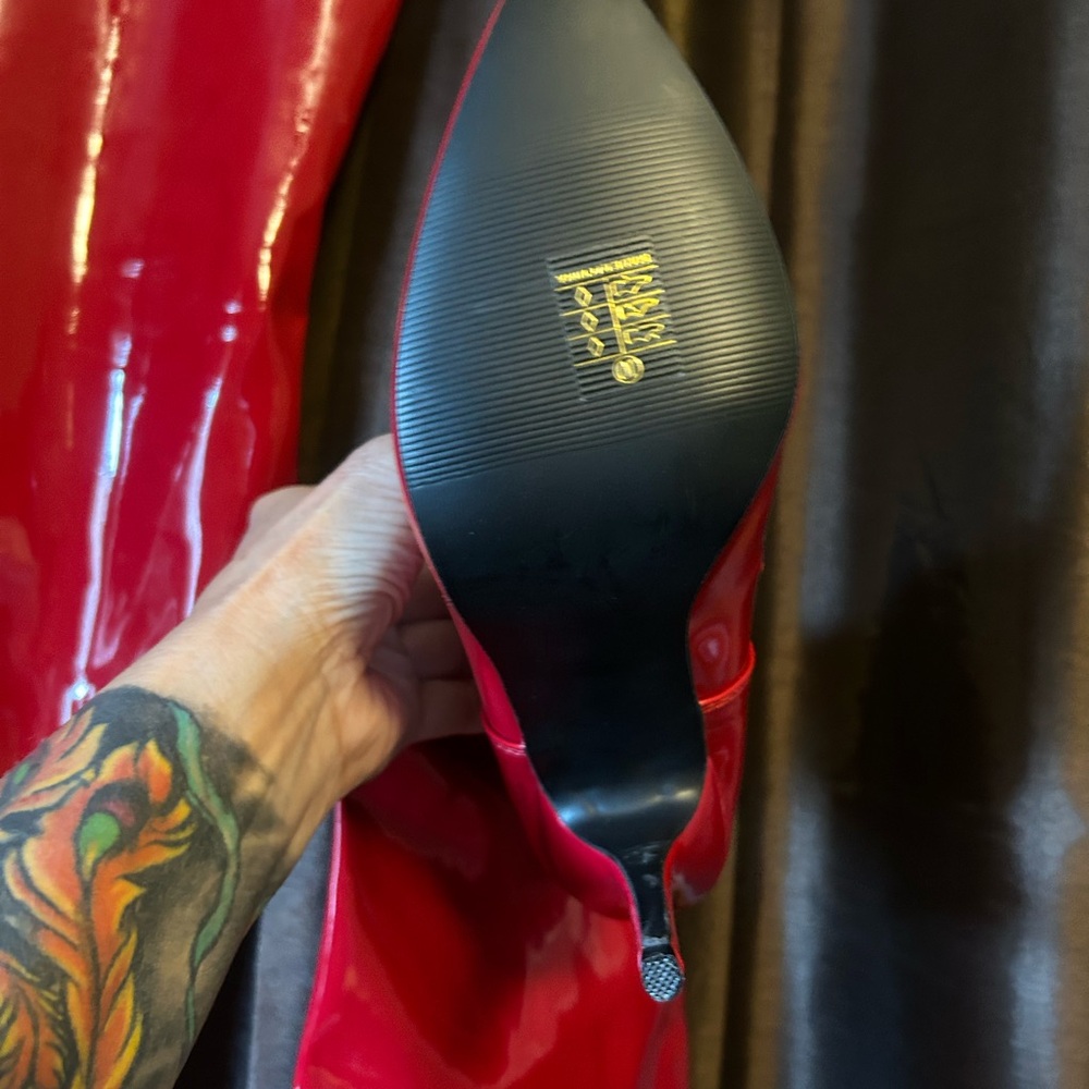 Red Patent Leather Thigh-High Boots - Picture 5 of 9